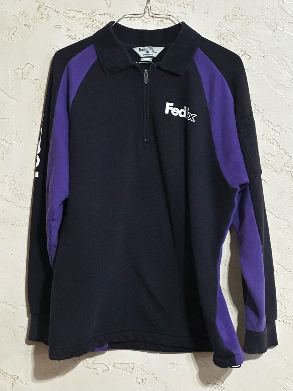 FedEx Men’s Black & Purple Quarter-Zip Pullover with Drawstring Waist size Large